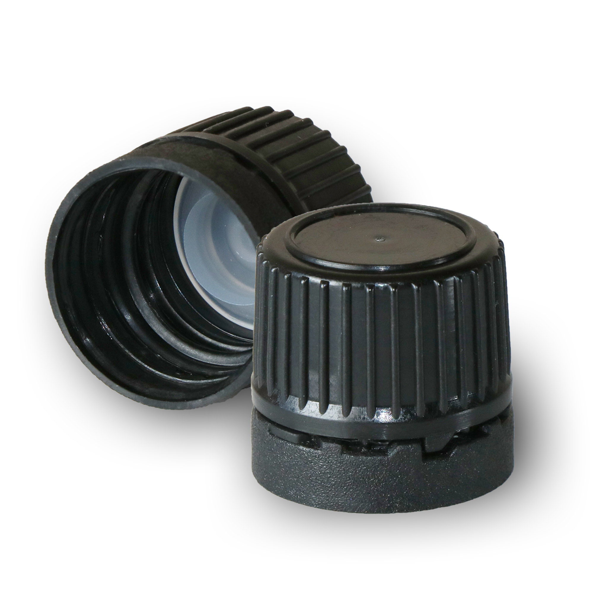 18mm black plastic tamper evident bottle stopper cap کپ و استاپر مشکی شیشه قطره چکان اروپایی