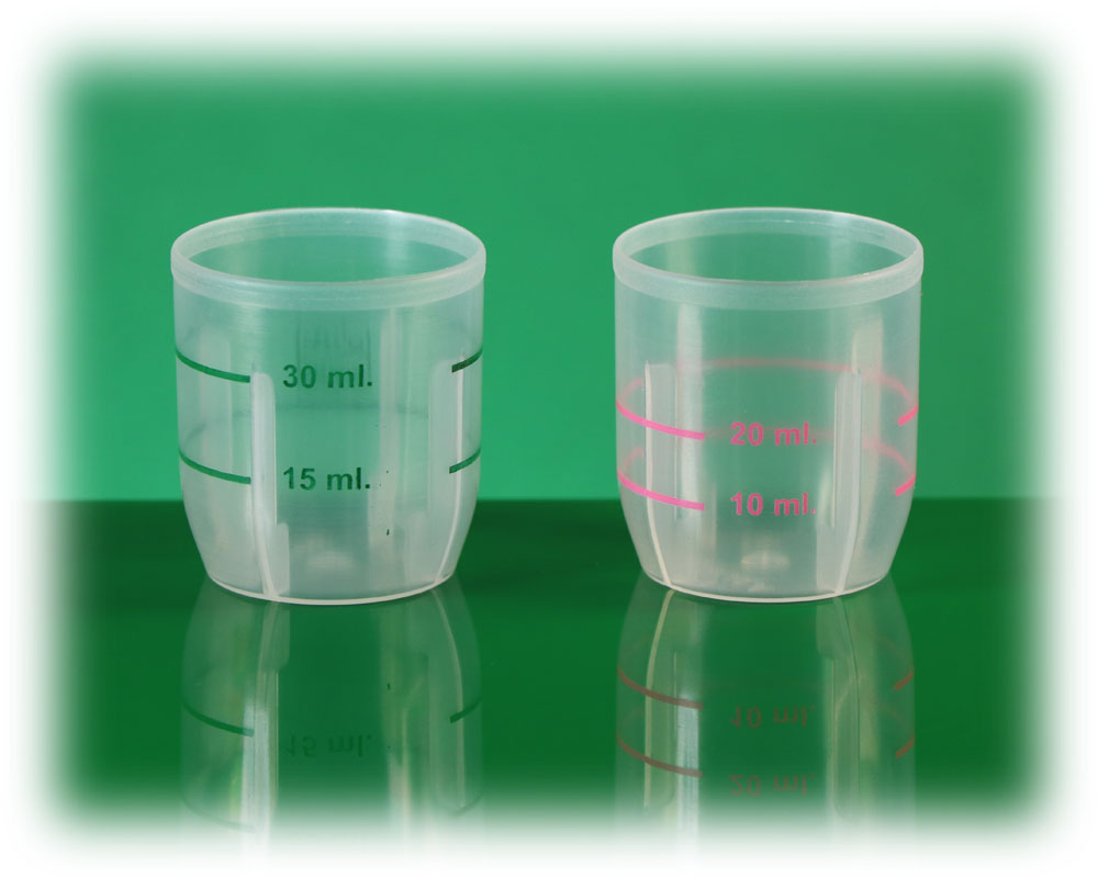 PP measuring cup for 28mm PE cap for syrups پیمانه مدرج 20 سی سی کپ پلاستیکی