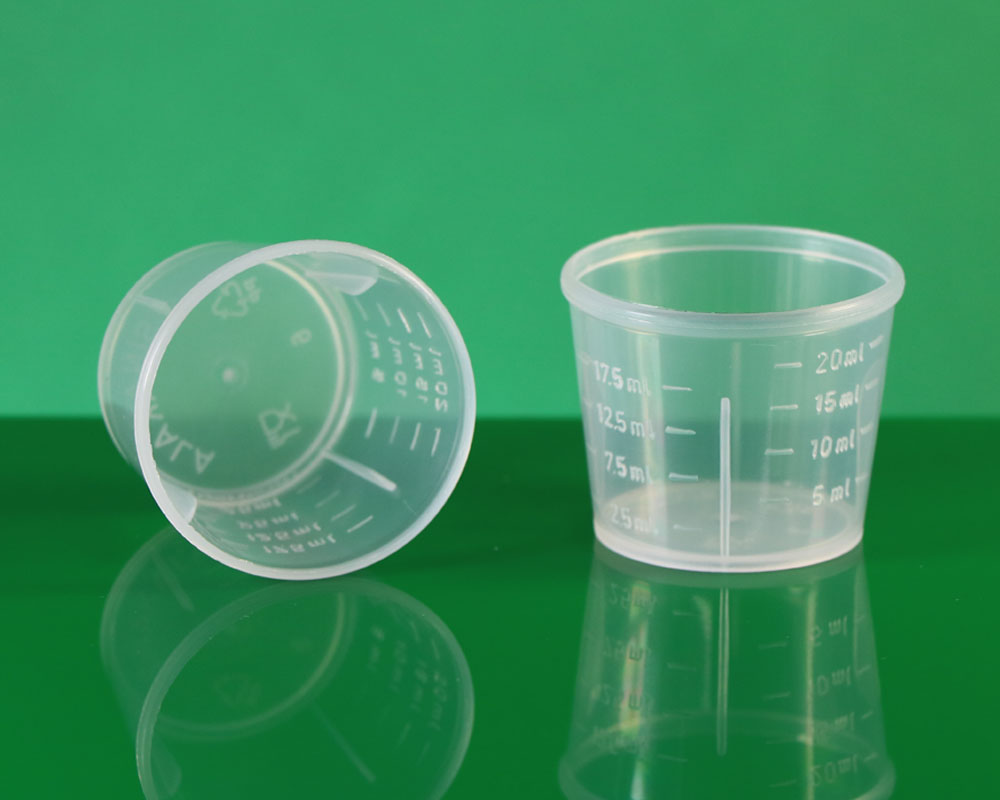 PP measuring cup for 28mm PE cap for syrups پیمانه مدرج 20 سی سی کپ پلاستیکی