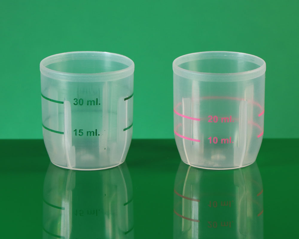 PP measuring cup for 28mm PE cap for syrups پیمانه مدرج 20 سی سی کپ پلاستیکی