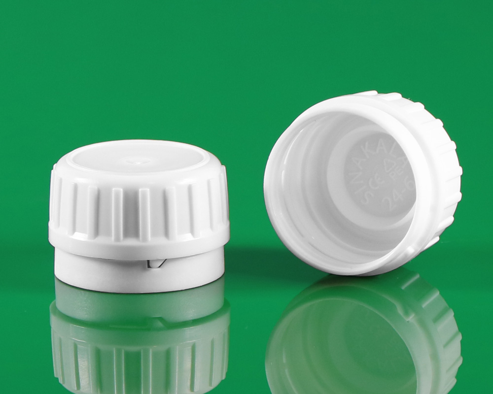 24mm Tamper Evident plastic Cap for glass bottle درب پلاستیکی 24 میلیمتر پلمپ دار بطری شیشه رینگی آج درشت