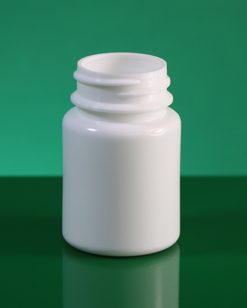 45cc PE Bottle and Container for pharmaceutical capsule and tablet with 32mm neck قوطی قرص فلاکن 45 سی سی با درب ساده و چایلدلاک