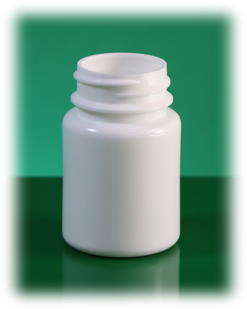 45cc PE Bottle and Container for pharmaceutical capsule and tablet with 32mm neck قوطی قرص فلاکن 45 سی سی با درب ساده و چایلدلاک