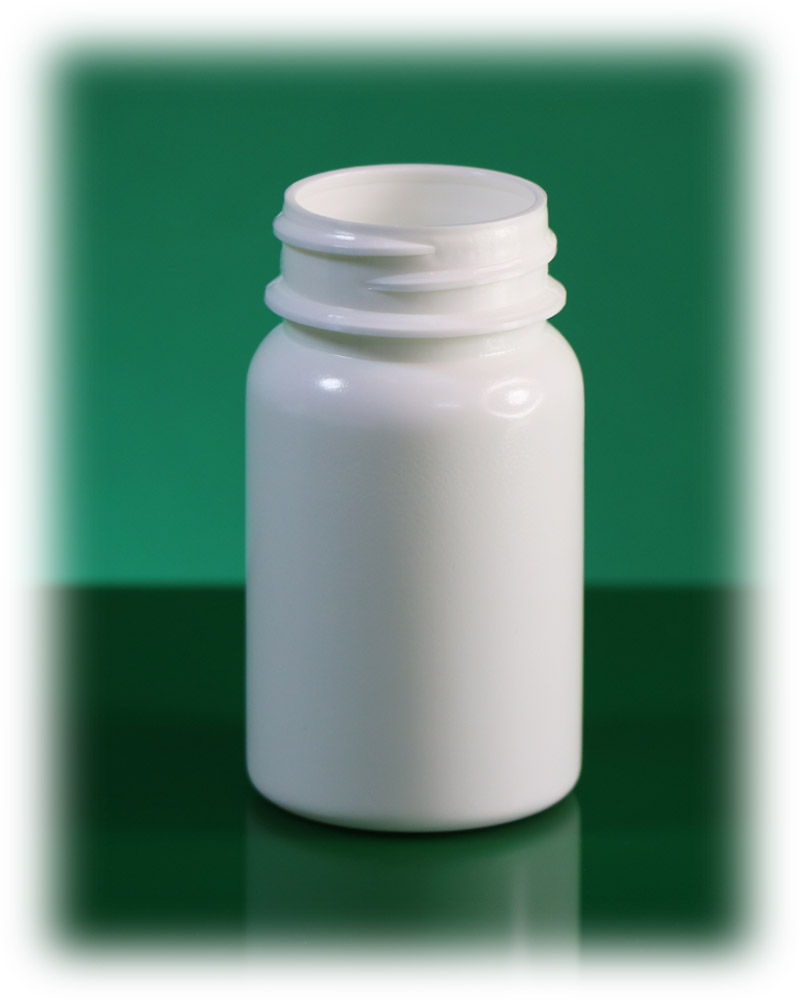 50cc PE Bottle and Container for pharmaceutical capsule and tablet with 32mm neck قوطی قرص فلاکن 50 سی سی با درب ساده و چایلدلاک 