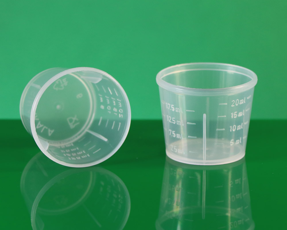 20cc PP measuring cup for 28mm PE cap for syrups پیمانه مدرج 20 سی سی کپ پلاستیکی