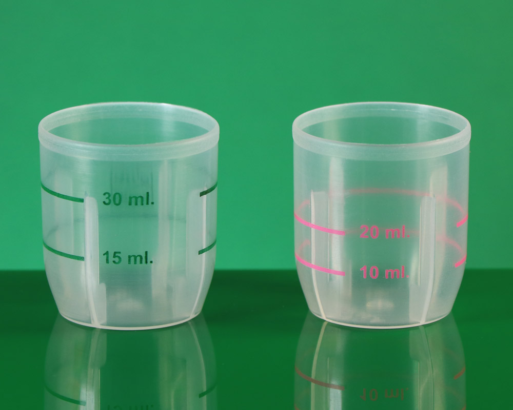 50cc Measuring cup for 28mm PE cap for syrups پیمانه مدرج 50 سی سی کپ پلاستیکی
