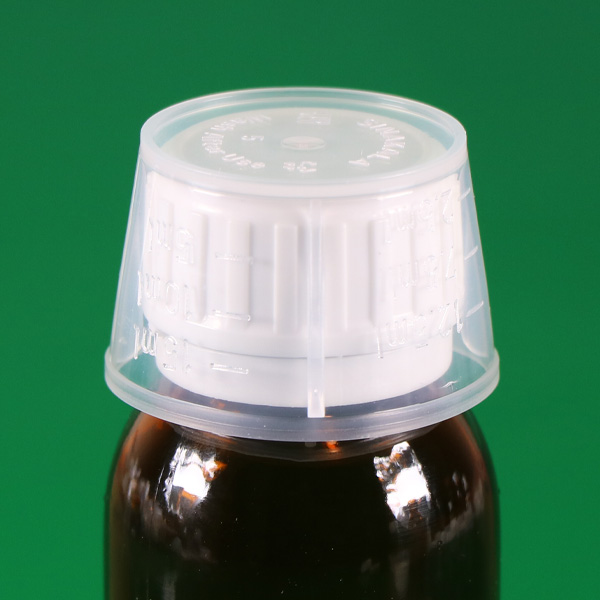 15cc PP measuring cup for 28mm PE cap for syrups پیمانه مدرج 25 سی سی کپ پلاستیکی 28mm