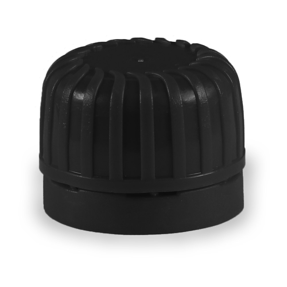 28mm black Tamper Evident plastic Cap with orifice reducer for PET bottle درب مشکی پلاستیکی 28 میلیمتر پلمپ دار با آسان ریز یا روانریز بطری پت